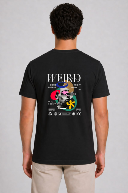 Weird Μαύρο Organic T-Shirt back model mockup
