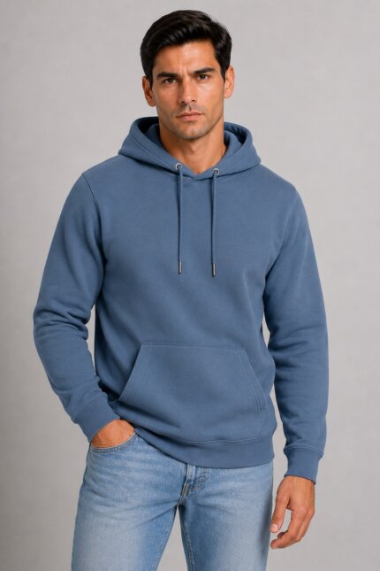 Unisex Μονόχρωμο Hoodie με Κουκούλα Σιέλ αντρικό μοντέλο