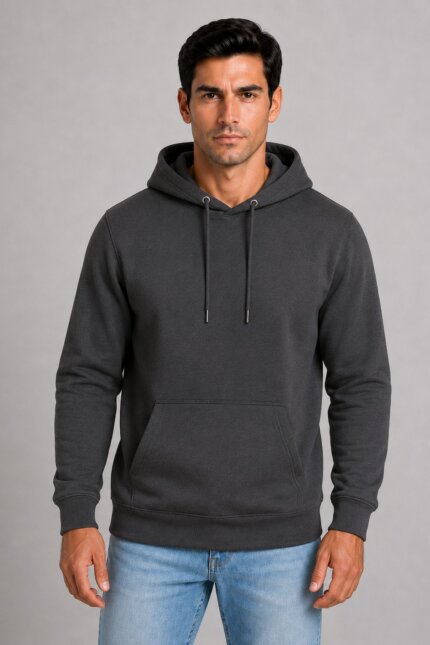 Unisex Μονόχρωμο Hoodie με Κουκούλα Ανθρακί αντρικό μοντέλο