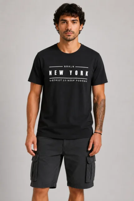 New York Basic T-Shirt Μαύρο