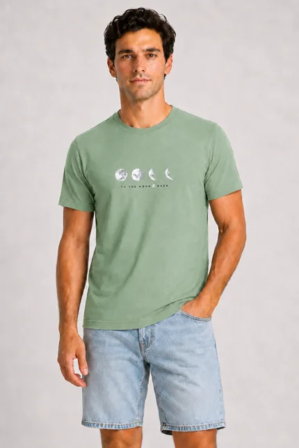 To The Moon Basic T-Shirt Πράσινο Ελιάς