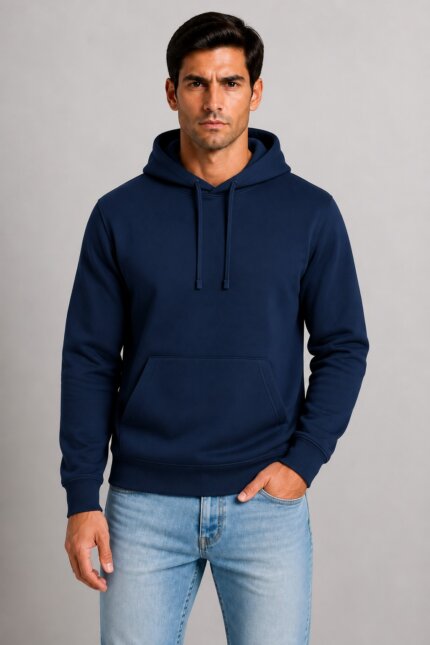 Unisex Μονόχρωμο Hoodie με Κουκούλα Ίντικο αντρικό μοντέλο