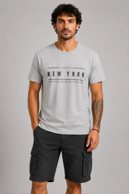 New York Basic T-Shirt Γκρι Μελανζέ