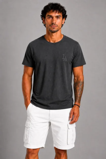 Los Angeles Small Logo Basic T-Shirt Μολυβί