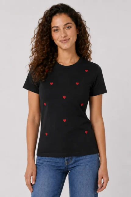 Καρδούλες Γυναικείο T-Shirt Μαύρο μπροστά