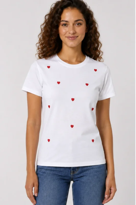Καρδούλες Γυναικείο T-Shirt Λευκό μπροστά