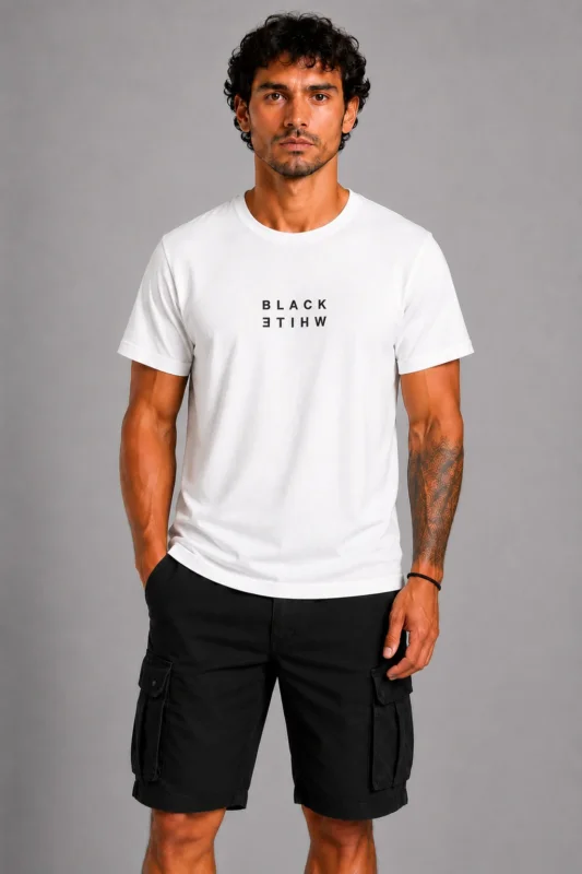Black White Basic T-Shirt Λευκό