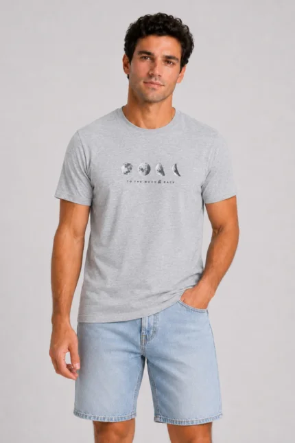 To The Moon Basic T-Shirt Γκρι Μελανζέ
