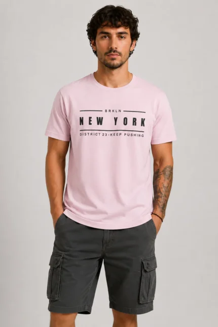 New York Basic T-Shirt Ροζ