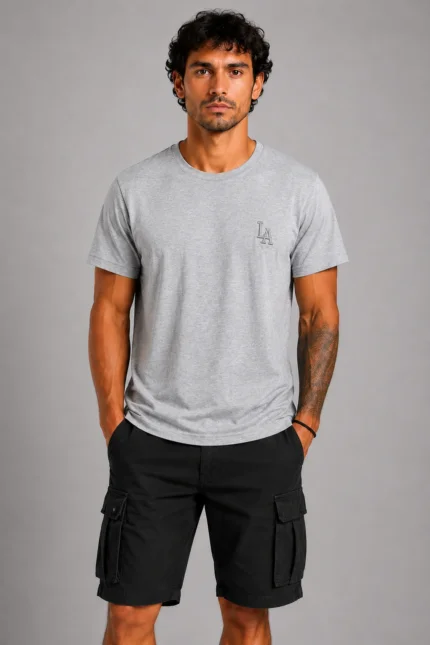 Los Angeles Small Logo Basic T-Shirt Γκρι Μελανζέ