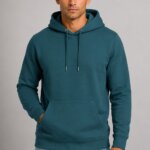 Unisex Μονόχρωμο Hoodie με Κουκούλα Πετρόλ αντρικό μοντέλο