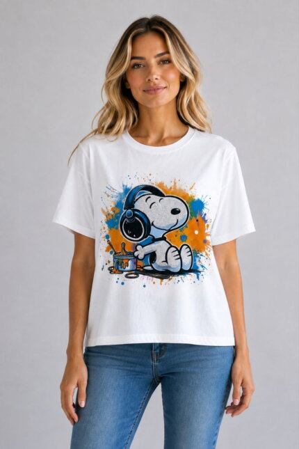 Music Mood Γυναικείο T-Shirt με Strass λευκό σε μοντέλο