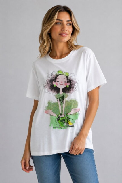 Green Mood Γυναικείο T-Shirt με Strass λευκό σε μοντέλο