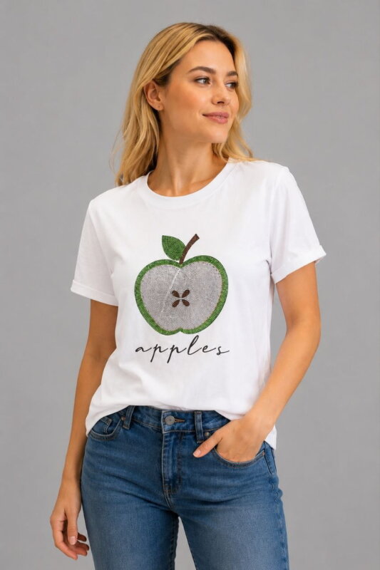 Apple Shine Γυναικείο T-Shirt με Στρας λευκό σε μοντέλο
