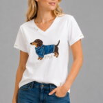 Dachshund Style Γυναικείο V-Neck T-Shirt λευκό σε μοντέλο