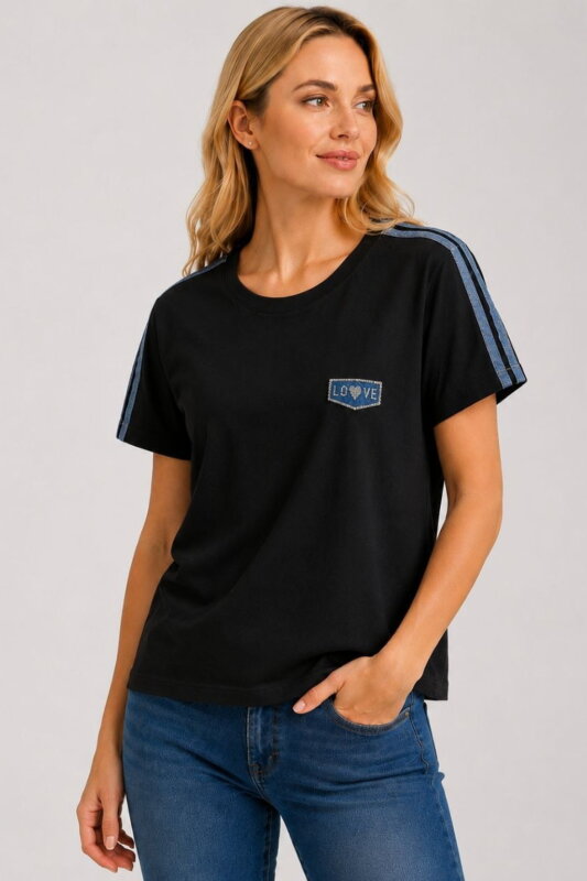 LOVE Γυναικείο T-Shirt με Στρας μαύρο σε μοντέλο