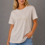 Farmhouse Γυναικείο T-Shirt με Στρας μπεζ σε μοντέλο