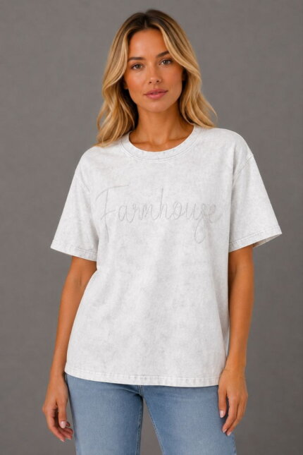 Farmhouse Γυναικείο T-Shirt με Στρας λευκό σε μοντέλο