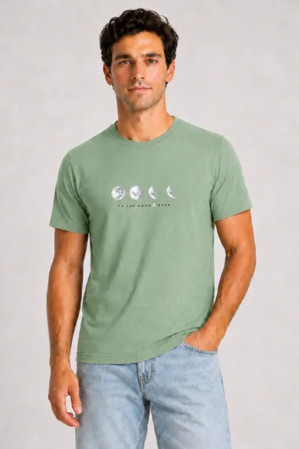 To The Moon Basic T-Shirt Πράσινο Ελιάς