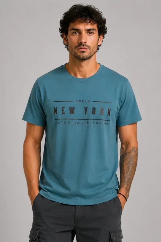 New York Basic T-Shirt Πετρόλ