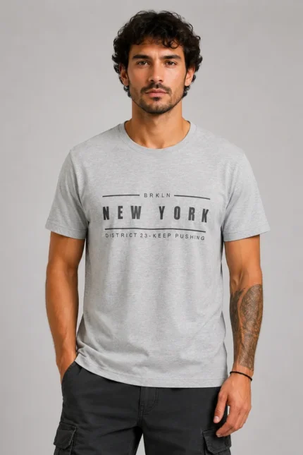 New York Basic T-Shirt Γκρι Μελανζέ