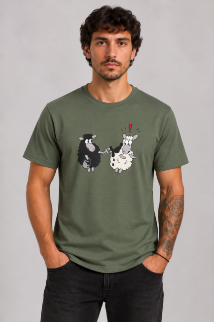 Άντρας με Μαύρο Πρόβατο Basic T-Shirt σε Πράσινο Ελιάς
