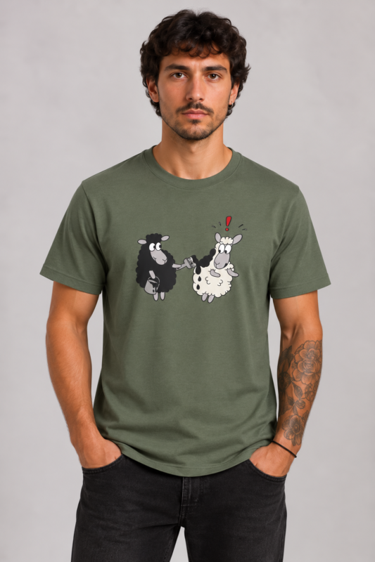 Άντρας με Μαύρο Πρόβατο Basic T-Shirt σε Πράσινο Ελιάς