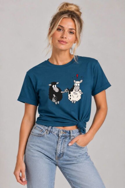 Γυναίκα με Μαύρο Πρόβατο Basic T-Shirt σε Πετρόλ