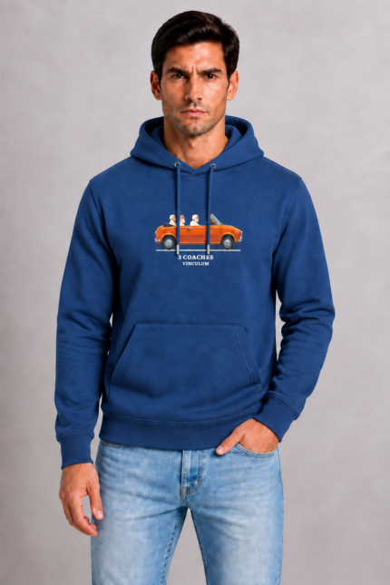 Three Coaches unisex hoodie Ίντικο με εκτύπωση DTF – Vinculum