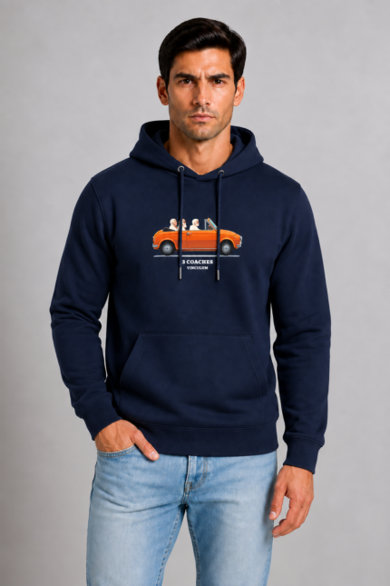 Three Coaches unisex hoodie Navy με εκτύπωση DTF – Vinculum