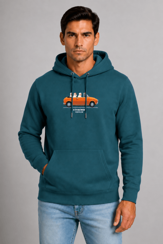 Three Coaches unisex hoodie Πετρόλ με εκτύπωση DTF – Vinculum