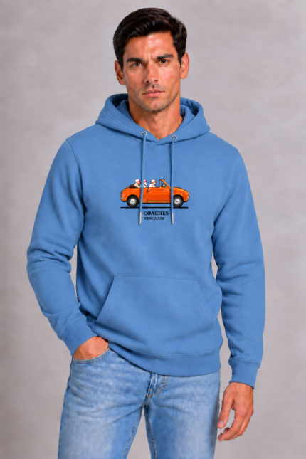 Three Coaches unisex hoodie Σιέλ με εκτύπωση DTF – Vinculum