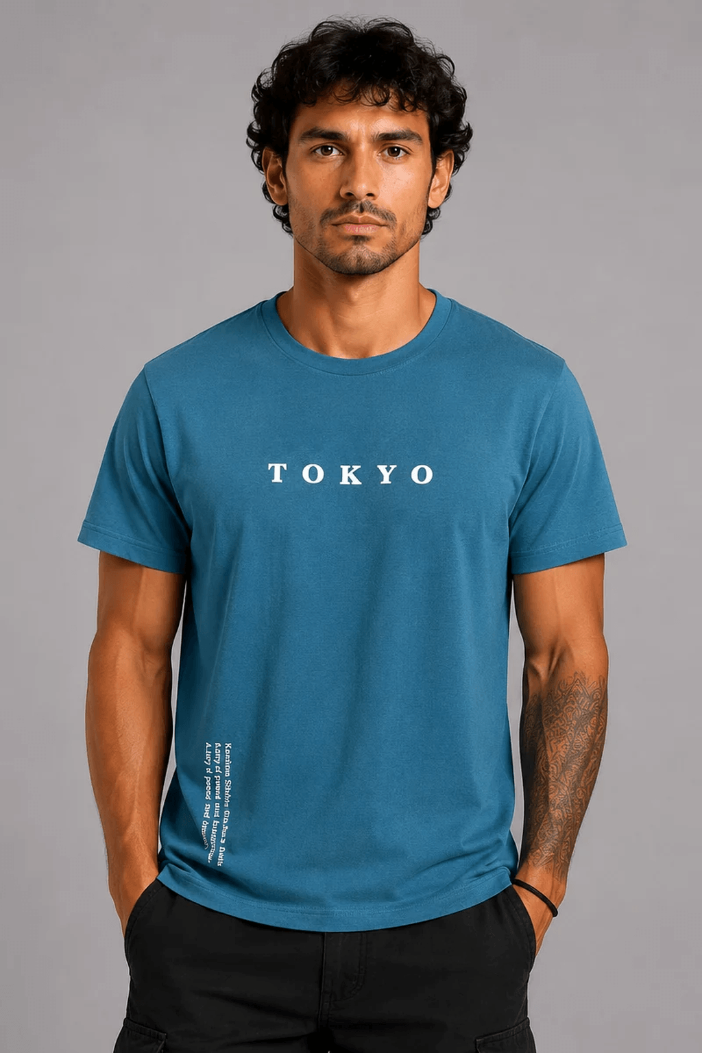 Tokyo Basic T-Shirt Πετρόλ – κοντινή φωτογραφία Tokyo Basic T-Shirt Πετρόλ