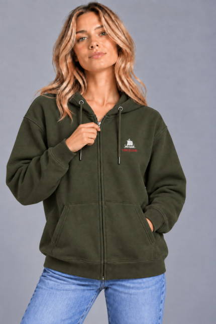 Unisex ζακέτα φούτερ με κουκούλα και φερμουάρ VINCULUM – Olive
