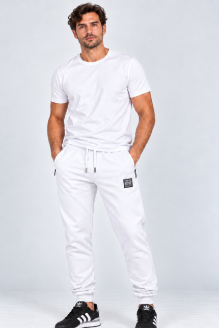 Ανδρικό παντελόνι φόρμας Body Style λευκό με λάστιχο