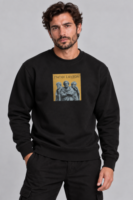Γνώθι Σαυτόν unisex φούτερ λαιμόκοψη μαύρο – VINCULUM