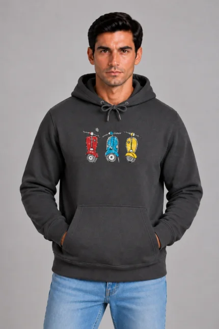 Τρεις Βέσπες unisex hoodie σε ανθρακί χρώμα