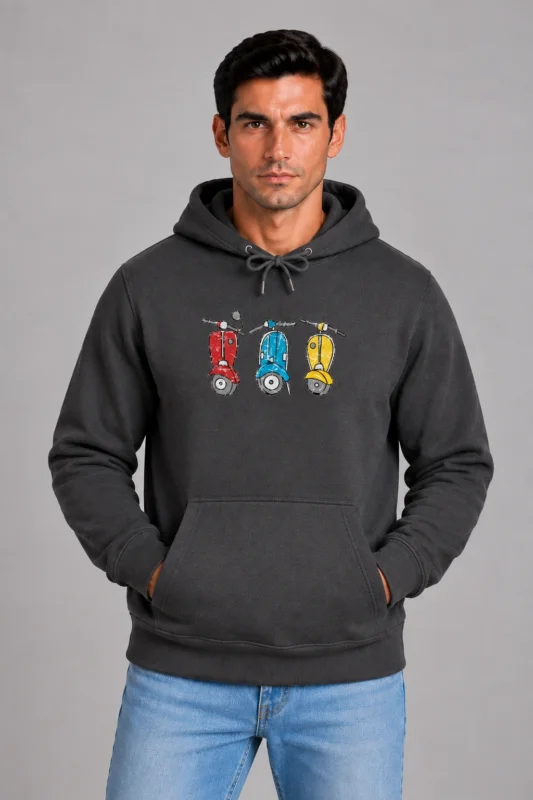 Τρεις Βέσπες unisex hoodie σε ανθρακί χρώμα